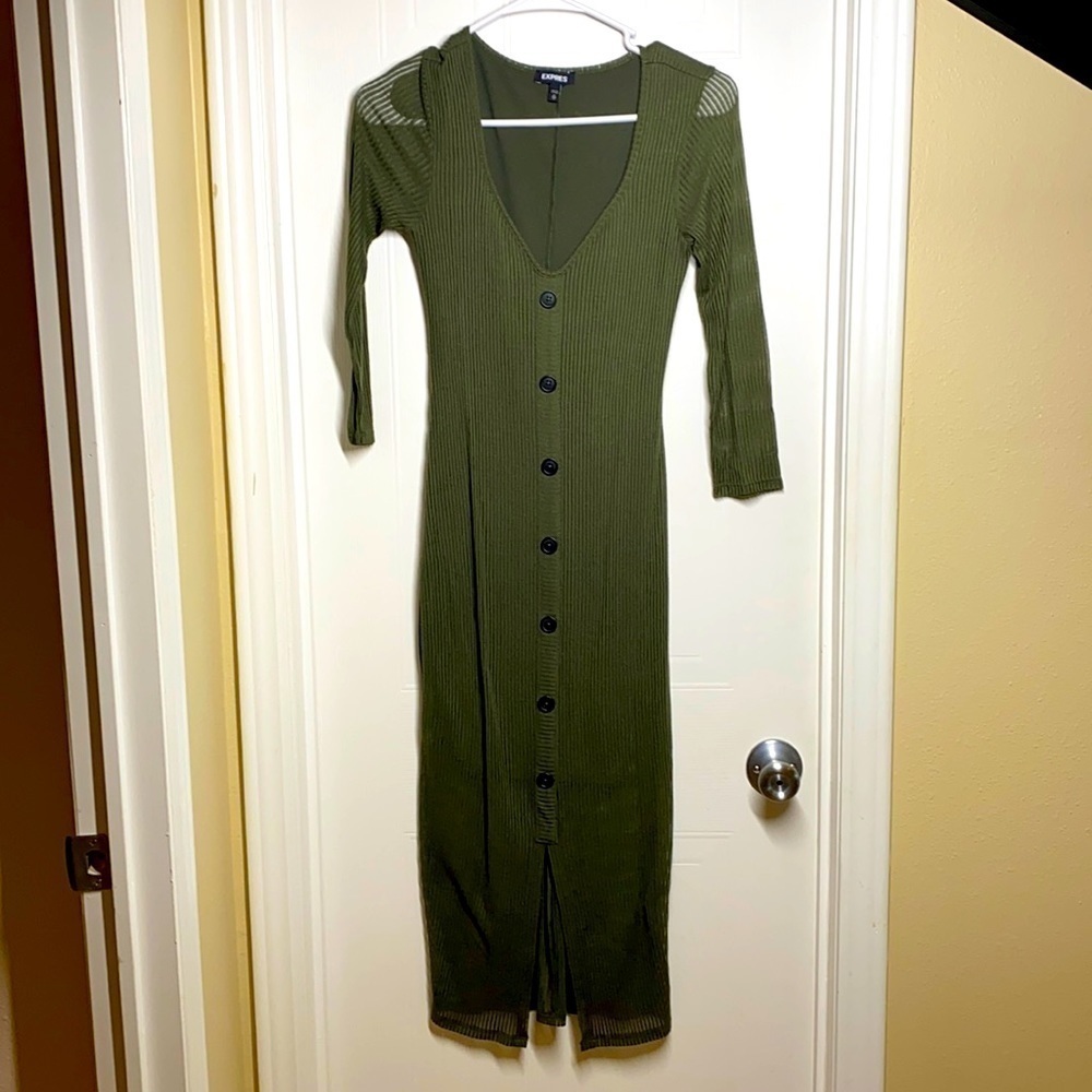 Express - Army Green Form Fitting Ribbed Dress XS